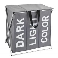 WENKO Panier à linge Trio I - Tissu - Gris