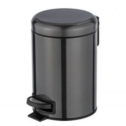 WENKO Poubelle salle de bain Leman - Acier inoxydable / Polypropylène - Noir brillant