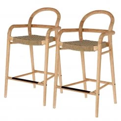 Julià Grup Chaises de bar Sheryl II - Eucalyptus massif / Polyester - Beige