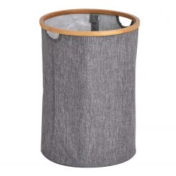 Zeller Panier à linge Bowery - Lin synthétique / Bambou massif - Gris