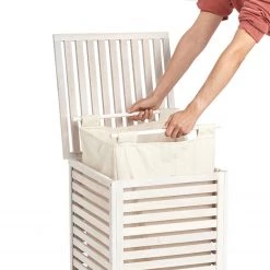 Zeller Panier à linge Los Lunas - Noyer massif / Blanc -Rangements Soldes 1000218258 200707 12193500062 DETAILS P000000001000218258