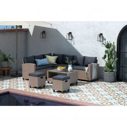 Jardi Tabouret extérieur Laurel - Polypropylène / Polyester - Gris / Beige -Rangements Soldes 1000219429 210628 18564400003 MOOD DETAILS P000000001000219429 mood