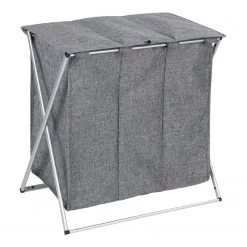 WENKO Panier à linge Trio Top - Polyester / Aluminium - Gris