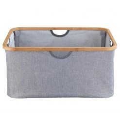 WENKO Panier à linge Bahari - Bambou / Polyester - Marron / Gris