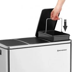 Songmics Poubelle Montferrat II - Acier / Polypropylène - Argenté / Noir -Rangements Soldes 1000254510 210326 08441100020 DETAILS P000000001000254510