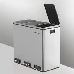 Songmics Poubelle Montferrat II - Acier / Polypropylène - Argenté / Noir -Rangements Soldes 1000254510 210326 08441100021 DETAILS P000000001000254510