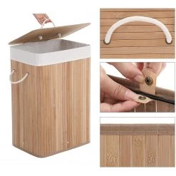 Songmics Panier à linge Mondeville - Bambou / Tissu - Beige -Rangements Soldes 1000254537 210326 08442400152 DETAILS P000000001000254537