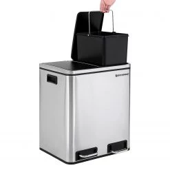 Songmics Poubelle Bonnac - Acier / Polypropylène - Argenté / Noir -Rangements Soldes 1000254541 210326 08442800173 DETAILS P000000001000254541