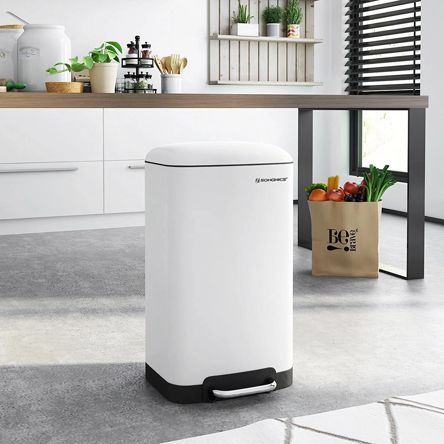 Poubelle Milizac I - Acier inoxydable / Plastique ABS - Contenance : 30 L - Blanc 4 Poubelle Milizac I - Acier inoxydable / Plastique ABS - Contenance : 30 L - Blanc – Image 2