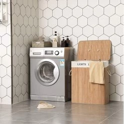 Songmics Panier à linge Beaulon - Bambou / Tissu - Blanc -Rangements Soldes 1000254550 210326 08443300227 MOOD DETAILS P000000001000254550 mood