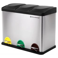 Songmics Poubelle Bosset III - Acier / Polypropylène - Argenté / Noir