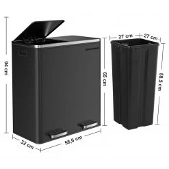 Songmics Poubelle Montferrat III - Acier / Matière plastique - Noir -Rangements Soldes 1000255003 210326 08452300670 DETAILS P000000001000255003