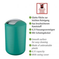 WENKO Poubelle de salle de bain Brasil - Résine thermoplastique (TPE) - Capacité : 6,5 L - Vert -Rangements Soldes 1000259462 210422 074238001931 ICON DETAILS P000000001000259462 icon seal