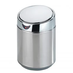WENKO Poubelle de table avec détecteur Chrom - Acier inoxydable - Chromé - Contenance : 0,8 L