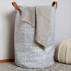 WENKO Panier à linge Geo - Polyester PVC - Blanc / Marron -Rangements Soldes 1000287221 210827 13305000623 DETAILS P000000001000287221