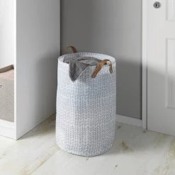 WENKO Panier à linge Geo - Polyester PVC - Blanc / Marron -Rangements Soldes 1000287221 210827 13305000624 DETAILS P000000001000287221