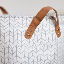 WENKO Panier à linge Geo - Polyester PVC - Blanc / Marron -Rangements Soldes 1000287221 210827 13305000625 DETAILS P000000001000287221