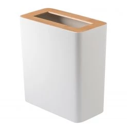 Yamazaki Corbeille à papier Rin I - Acier / Frêne - Contenance : 10 L - Blanc