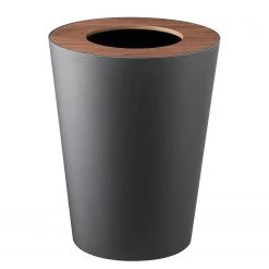 Yamazaki Corbeille à papier Rin II - Acier / Frêne - Contenance : 7 L - Noir