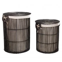 Twentyfour Paniers à linge Fayna (2 éléments) - Rotin - Noir