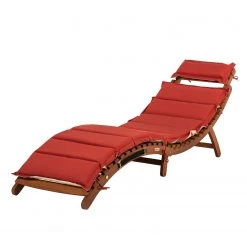 Merxx Chaise longue Ipanema I - Eucalyptus massif / Textile rouge