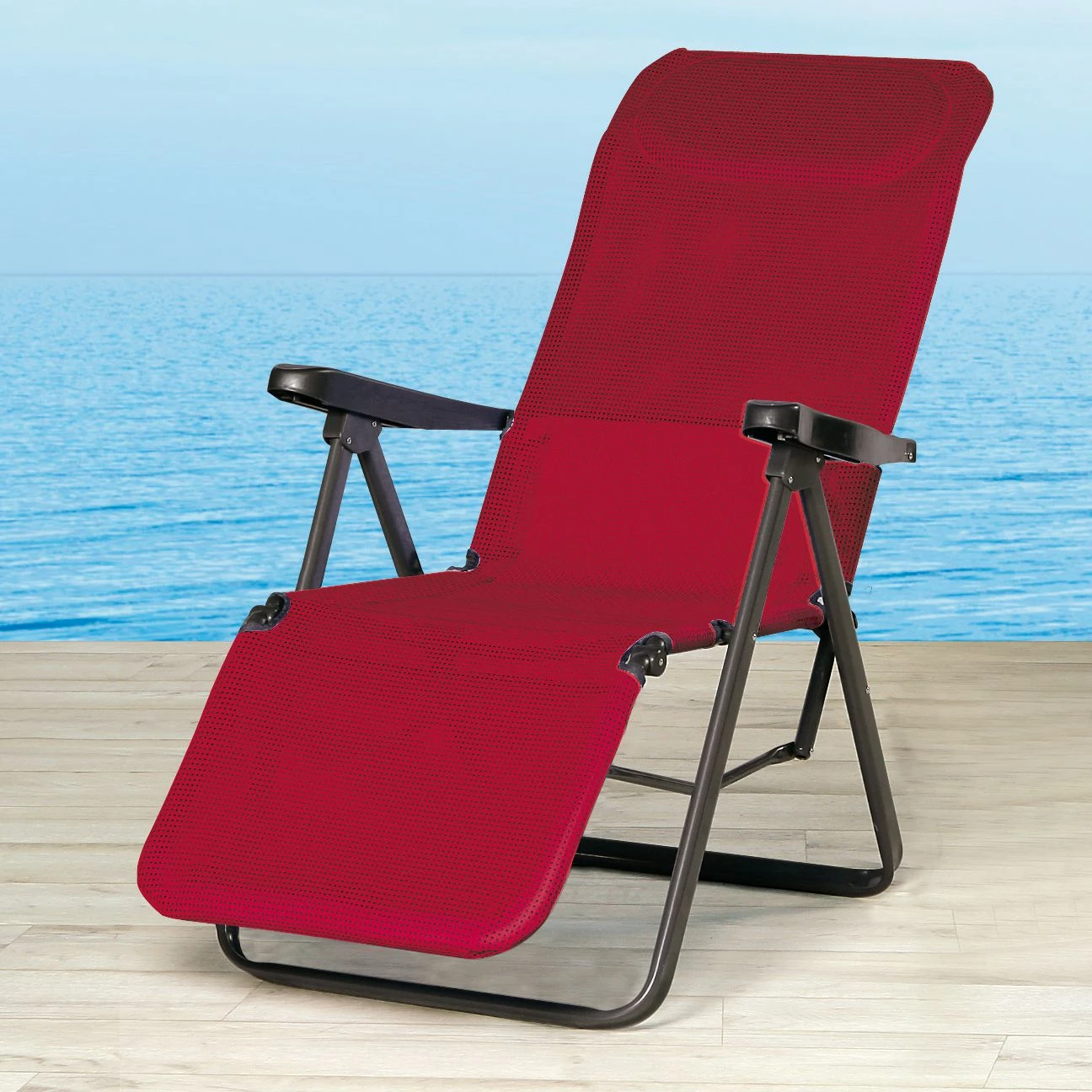 Best Freizeitmöbel Chaise longue Lugano - Tube en acier / Ergotex - Anthracite / Bordeaux 3 Best Freizeitmöbel Chaise longue Lugano - Tube en acier / Ergotex - Anthracite / Bordeaux – Image 2